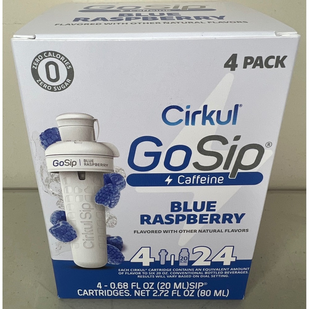 NEW Cirkul GoSip Blue Raspberry 4 Pack Caffeine Flavor Cartridges Drink Mix